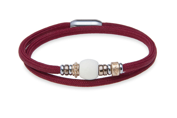 Pulsera doble de nylon granate con resina blanca Senira