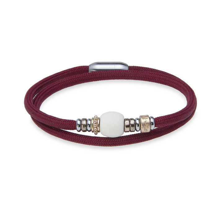 Double garnet nylon bracelet with white Senira resin