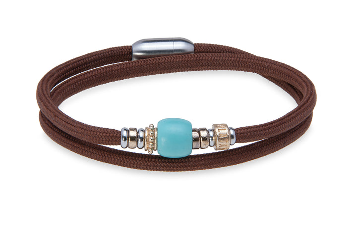 Pulsera doble de nylon marrón con resina azul Vela