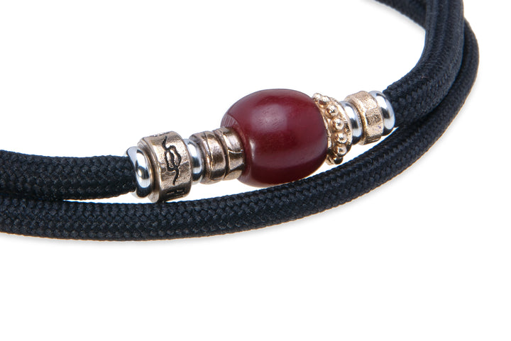 Double black nylon bracelet with garnet resin