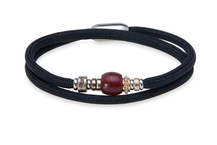 Double black nylon bracelet with garnet resin