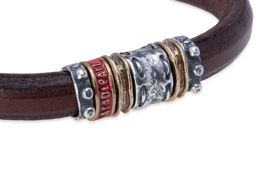 Leather bracelet, 925 silver and bronze Melian