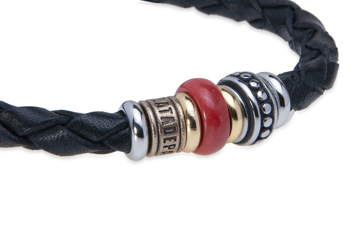 Leather bracelet with garnet resin