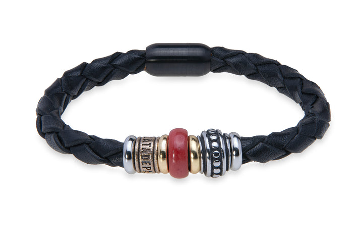 Leather bracelet with garnet resin