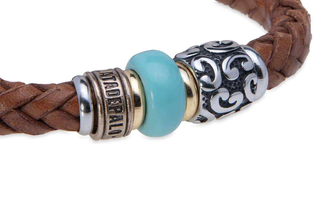 Leather bracelet with blue resin