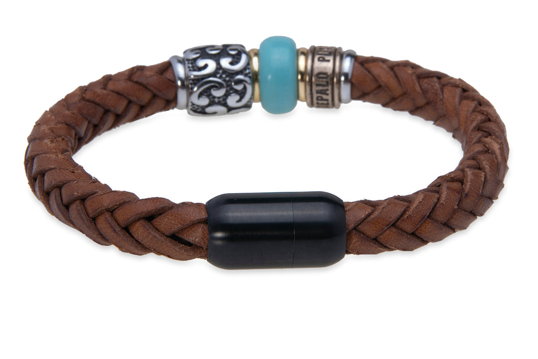 Leather bracelet with blue resin