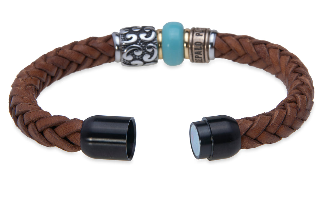 Leather bracelet with blue resin