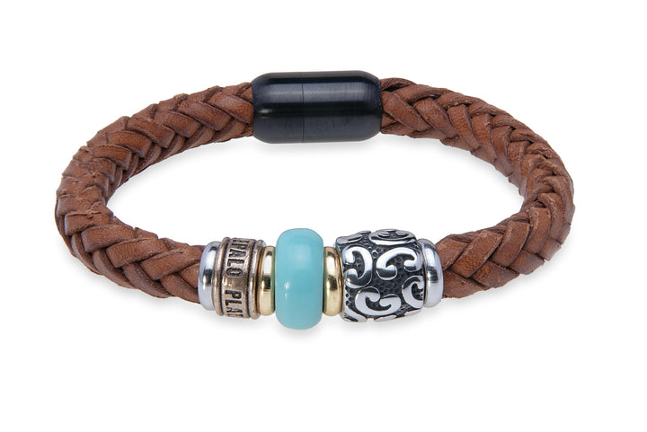 Leather bracelet with blue resin