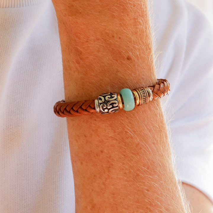 Leather bracelet with blue resin