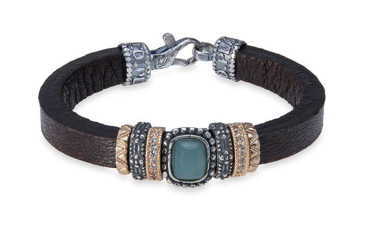 Leather bracelet with reconstituted turquoise