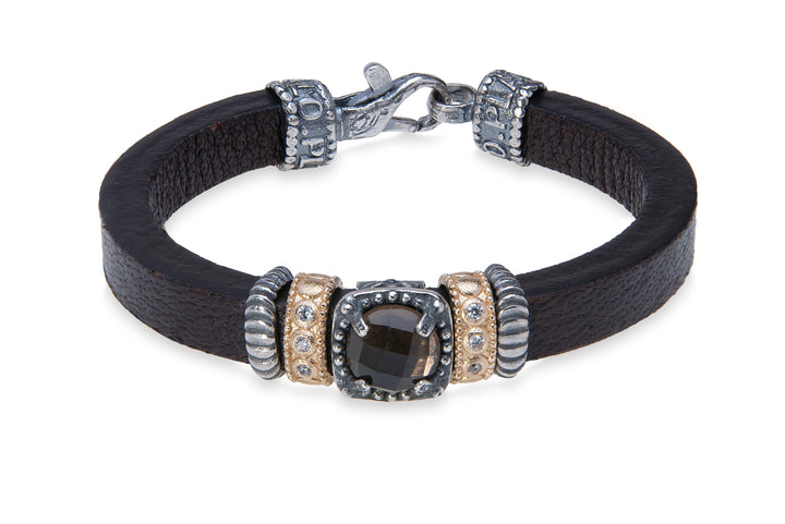 Pulsera de cuero con cuarzo fumé Miret