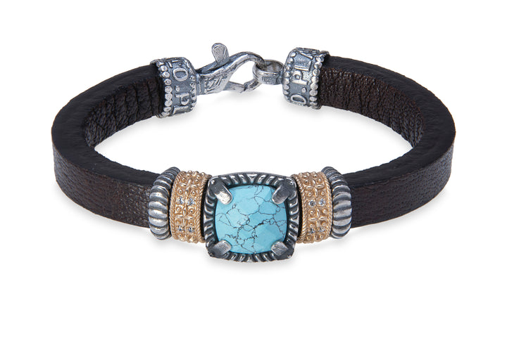 Leather bracelet with chalcedony