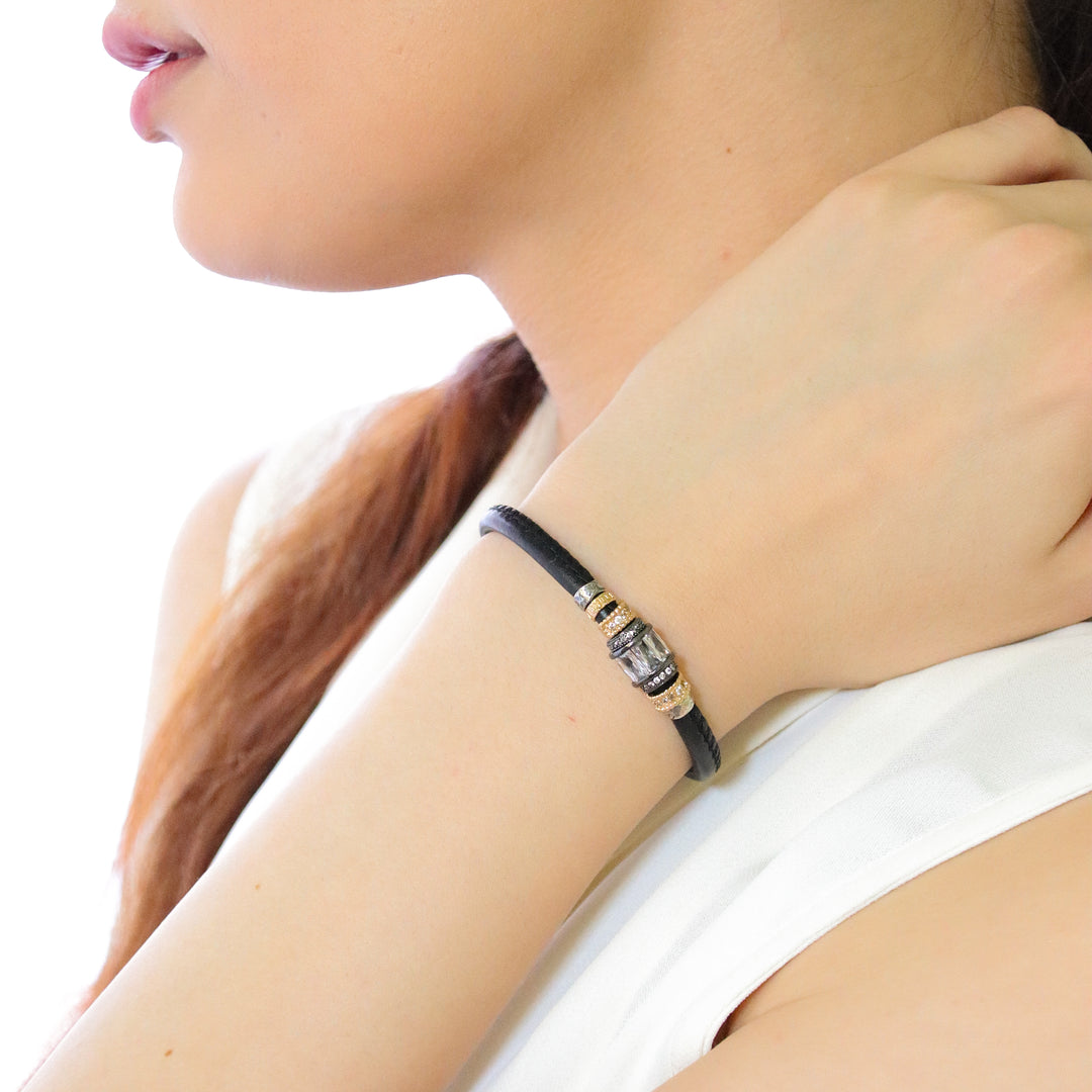 Lederarmband mit weißem Zirkon