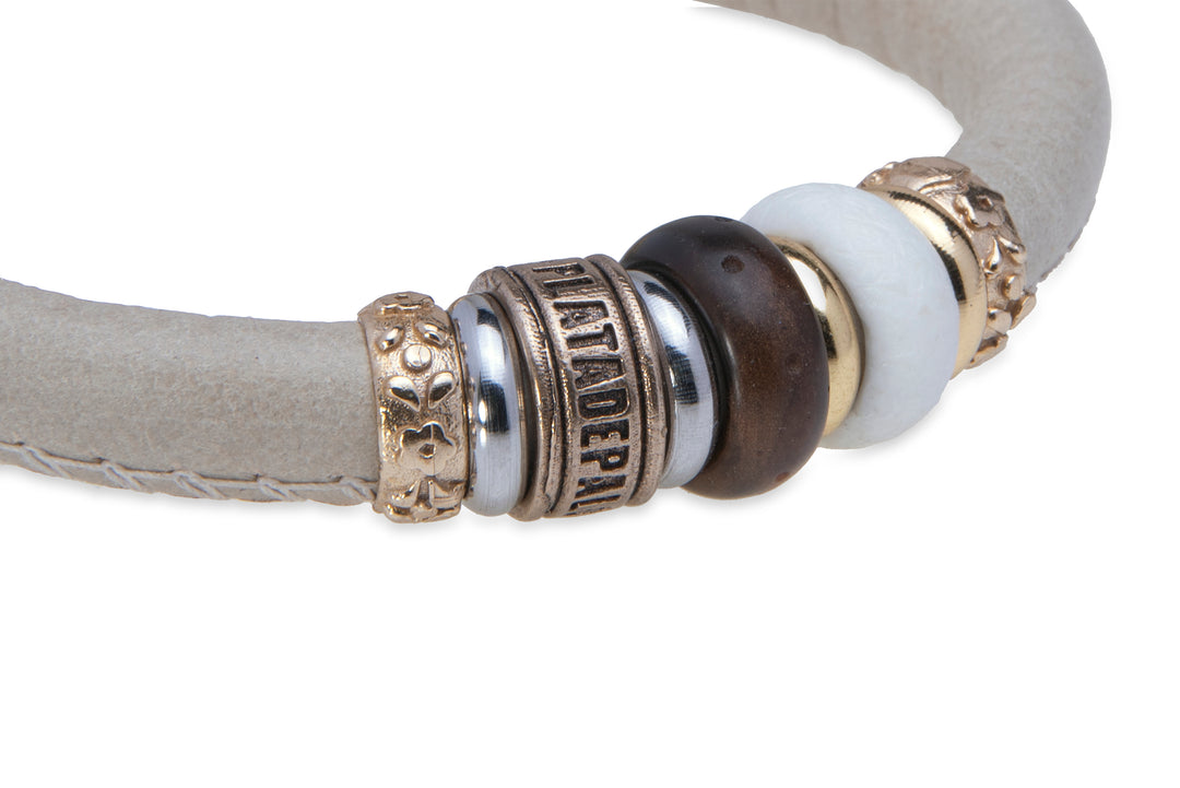 Brown and white resin leather bracelet