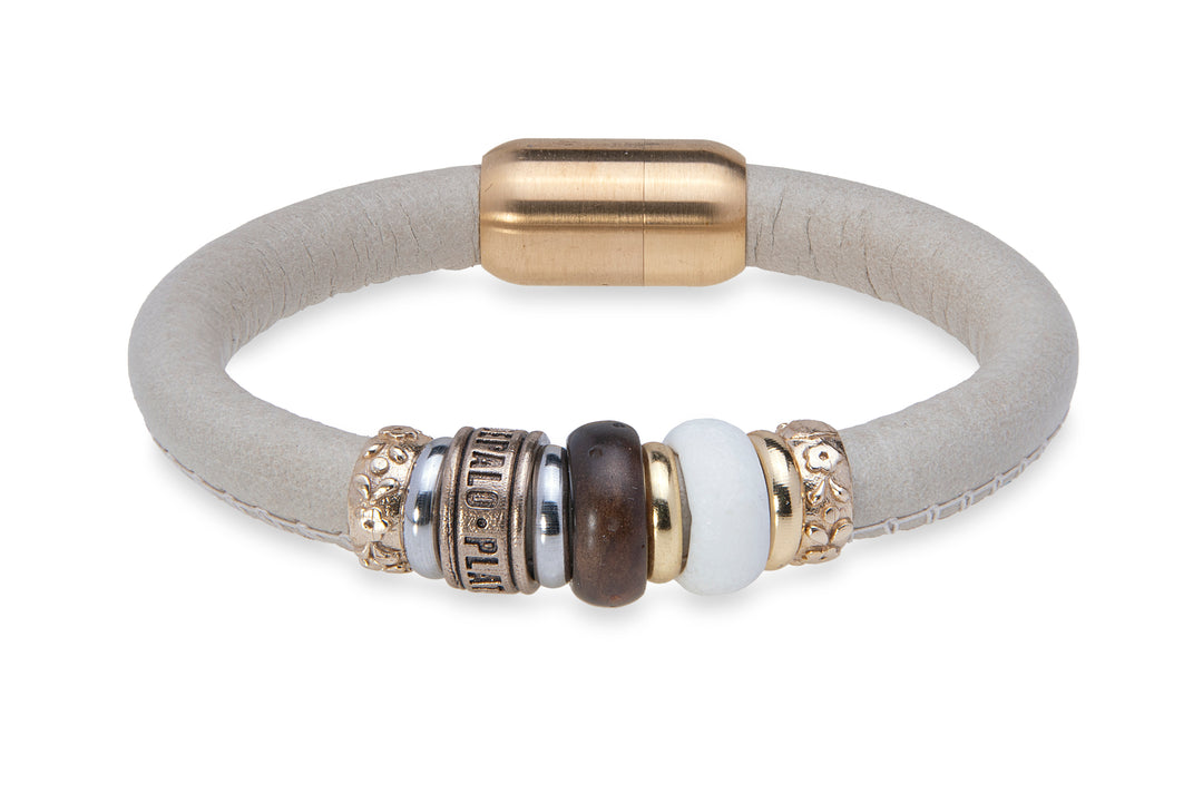 Brown and white resin leather bracelet