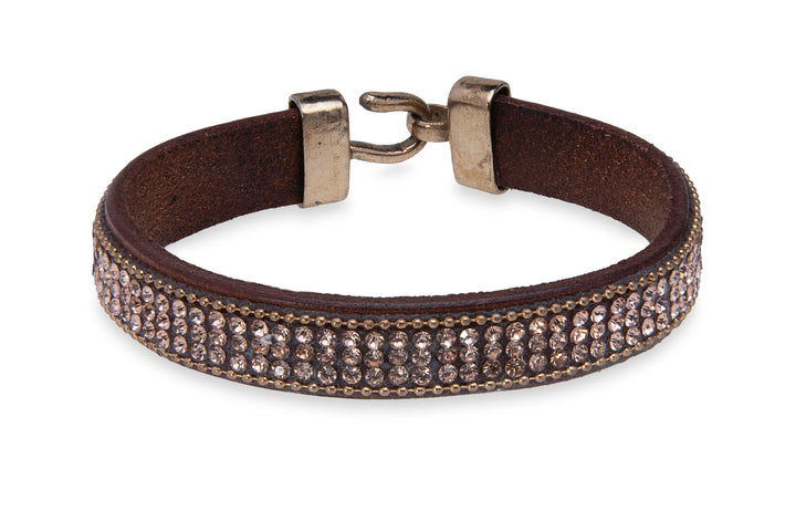 Brown leather bracelet with braiding