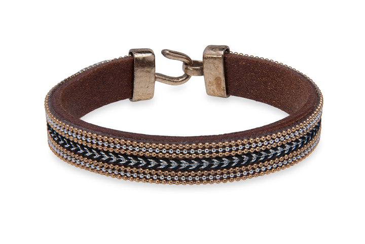 Leather bracelet with black and brown trimmings