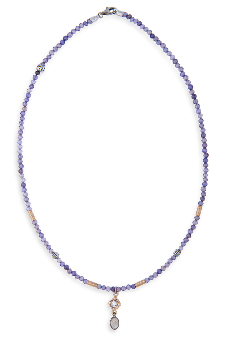 925 Silver Necklace with Purple Natural Stones