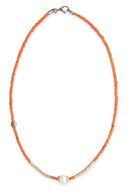 Collar de bolas naranja con perla 1