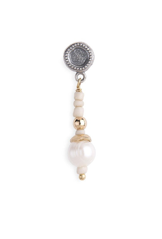 Pendientes de bolas beige con perla 1