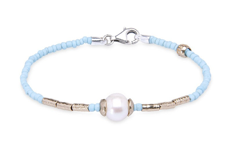 Pulsera de bolas azul con perla 1