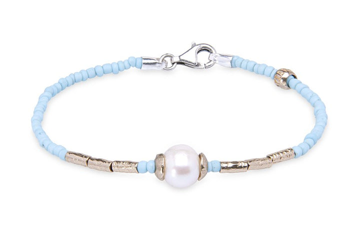 Pulsera de bolas azul con perla 1