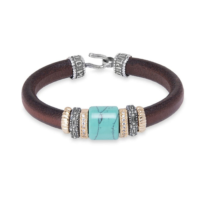 Pulsera de cuero con resina turquesa 1