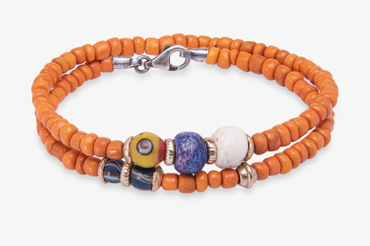 Pulsera doble de bolas naranja