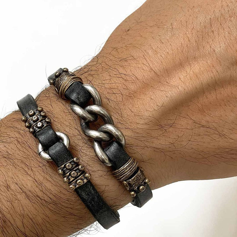 Pulsera Hombre DELFOS de cuero plano 2