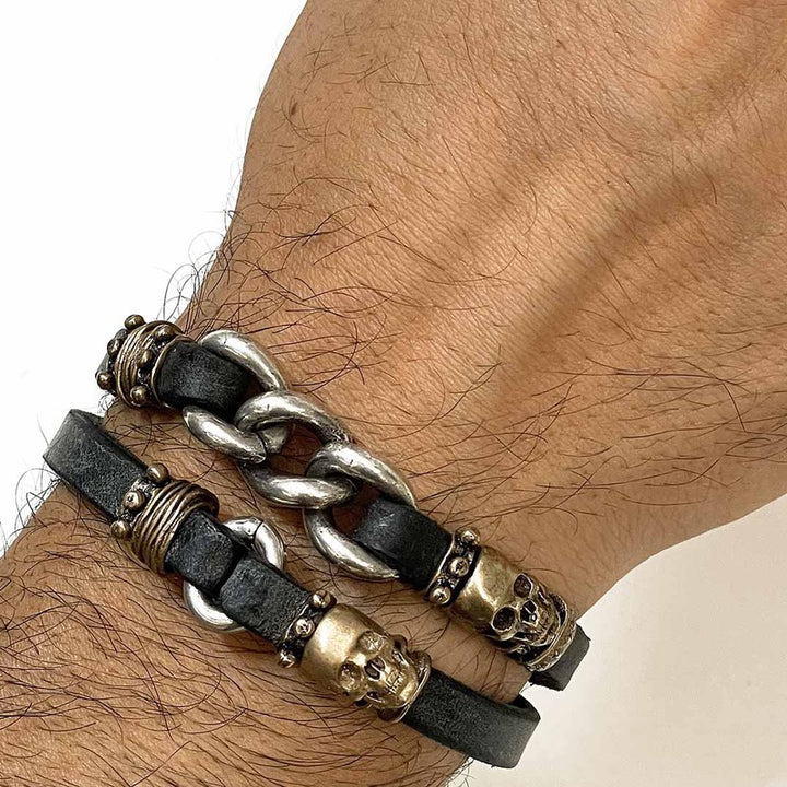 Pulsera Unisex Calavera Armoni de cuero 2